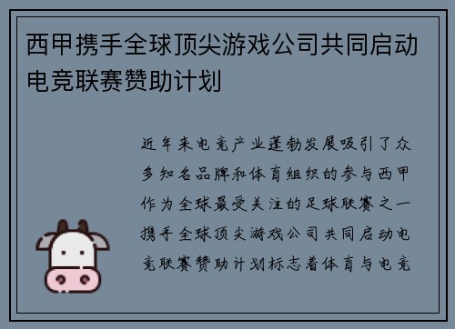 西甲携手全球顶尖游戏公司共同启动电竞联赛赞助计划 西甲携手全球顶尖游戏公司共同启动电竞联赛赞助计划